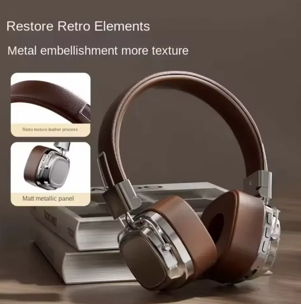 Retro Wireless Bluetooth Headphones – Vintage Over-Ear Stereo Headset with Deep Bass