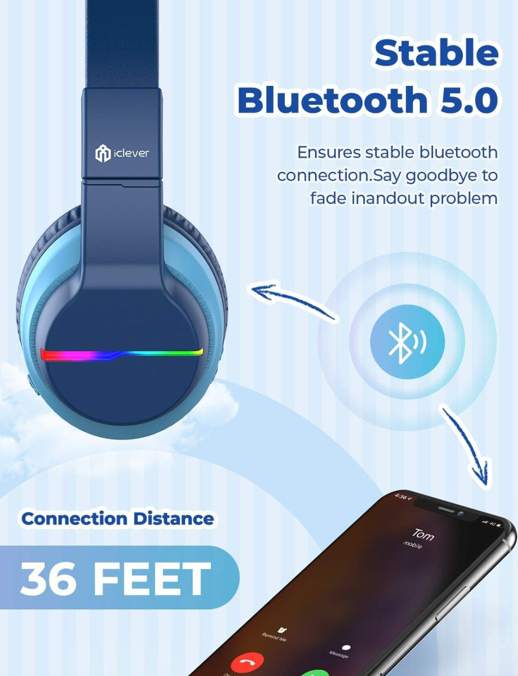 BTH12 Wireless Kids Headphones – Colorful Bluetooth Over-Ear Headset with Mic
