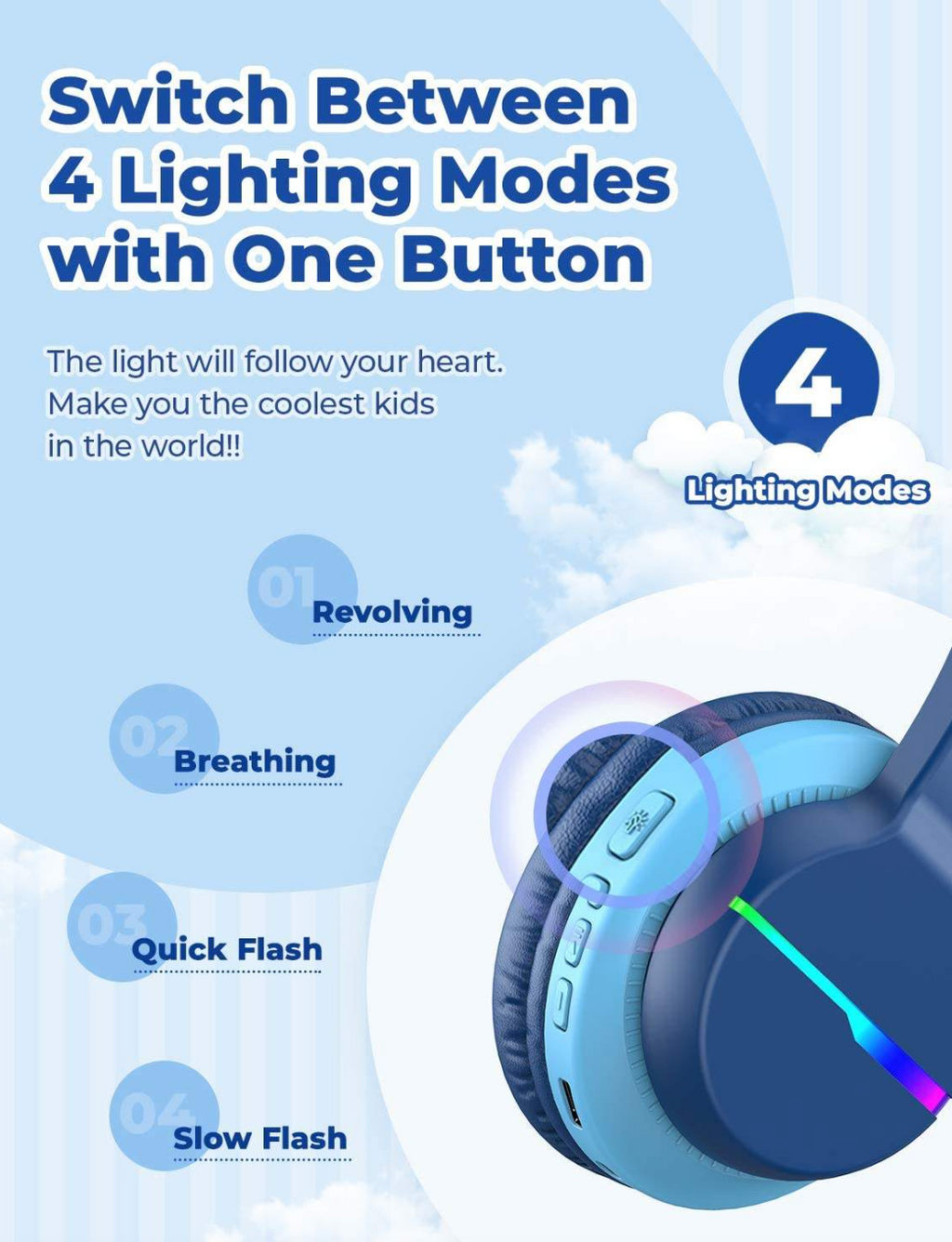 BTH12 Wireless Kids Headphones – Colorful Bluetooth Over-Ear Headset with Mic