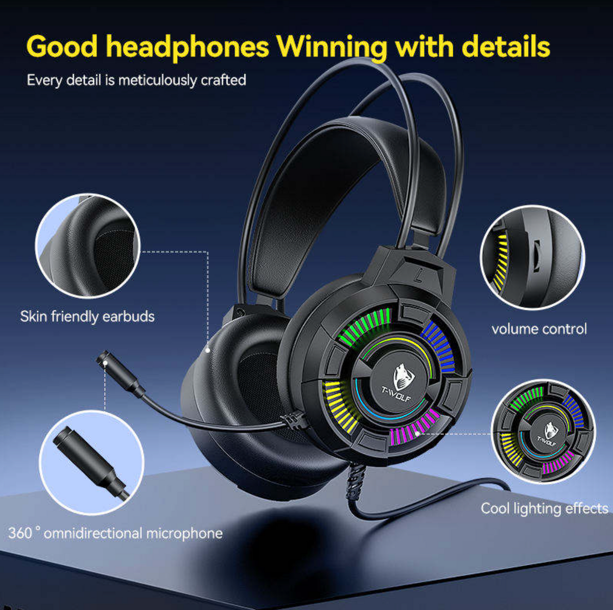 T-WOLF H140 ANC Wireless Gaming Headset – Bluetooth Over-Ear Headphones with Mic