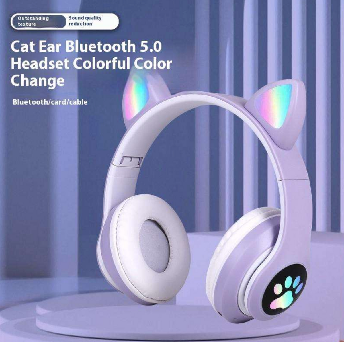 STN28 Cat Ear Wireless Bluetooth Headphones – Cute LED Over-Ear Headset with Mic