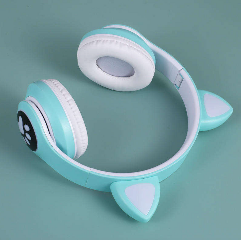 STN28 Cat Ear Wireless Bluetooth Headphones – Cute LED Over-Ear Headset with Mic