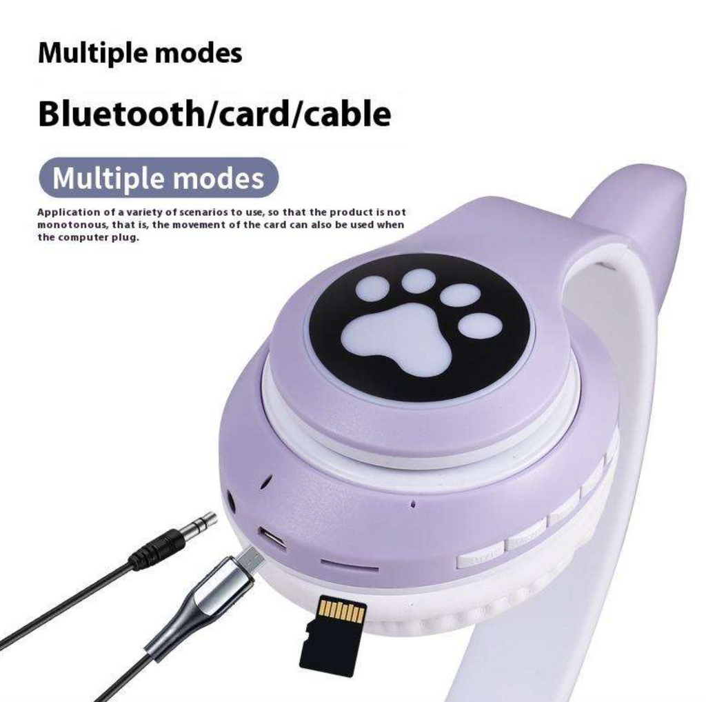 STN28 Cat Ear Wireless Bluetooth Headphones – Cute LED Over-Ear Headset with Mic